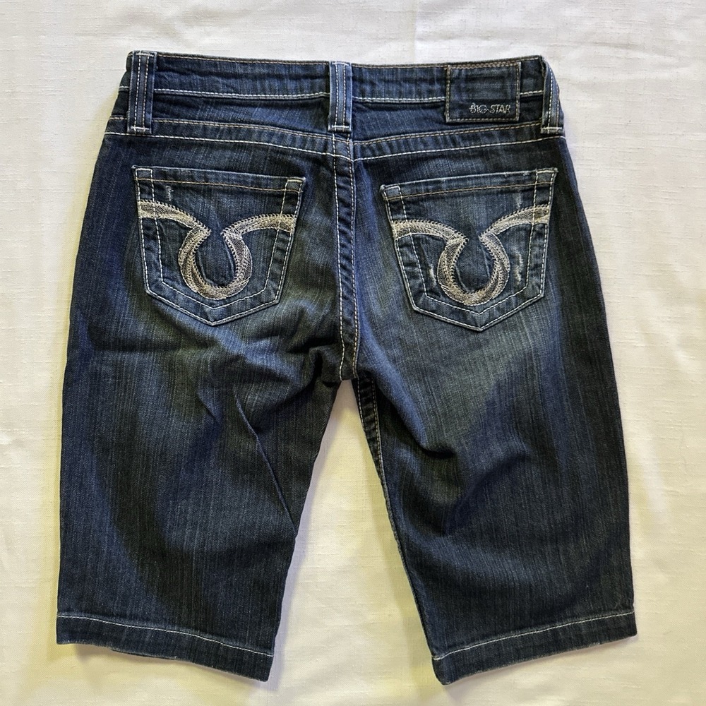 Big Star Shorts 27 Womens Blue Denim Casual Jeans‎ Bermuda Distressed Low Rise